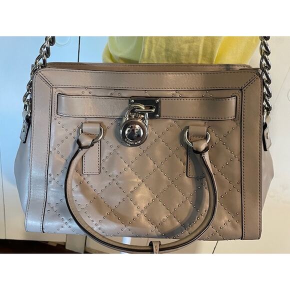 Michael Kors Hamilton Stud Quilted Purse‎ Micro-Stud Silvertone Accents - Picture 3 of 7